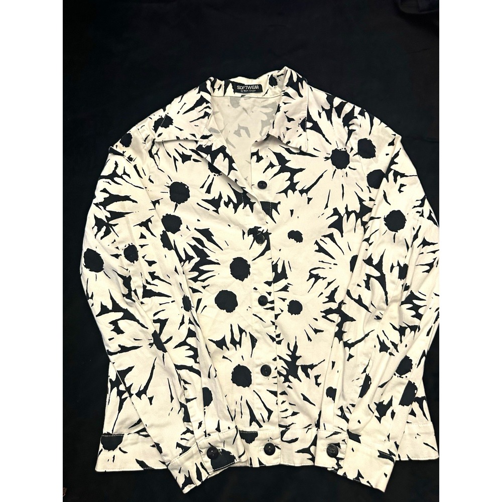 Softwear by Mark Singer women 2pBlack White Floral Long Sleeve Button-Up TM62748